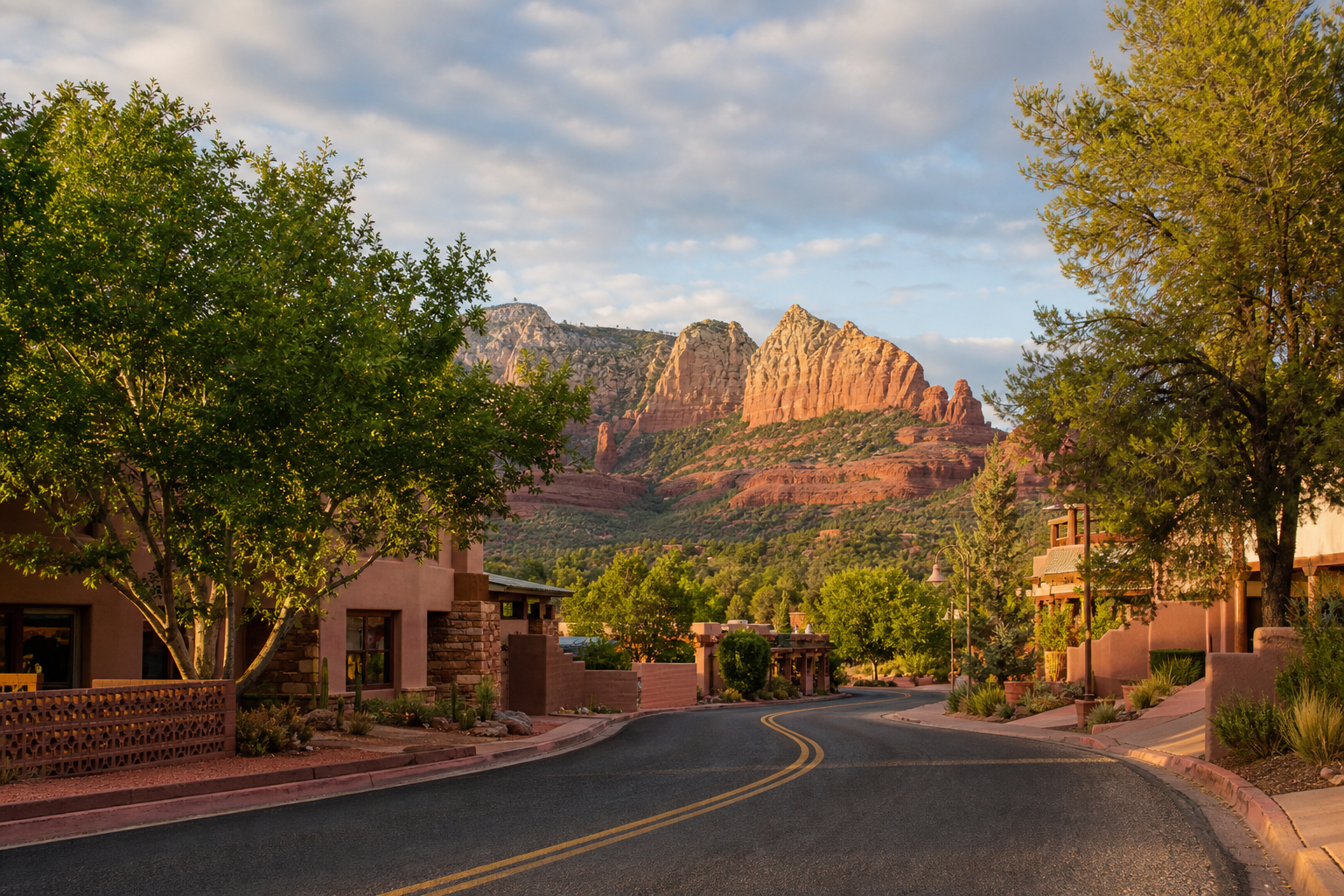 Uptown Sedona Arizona with red rock formations