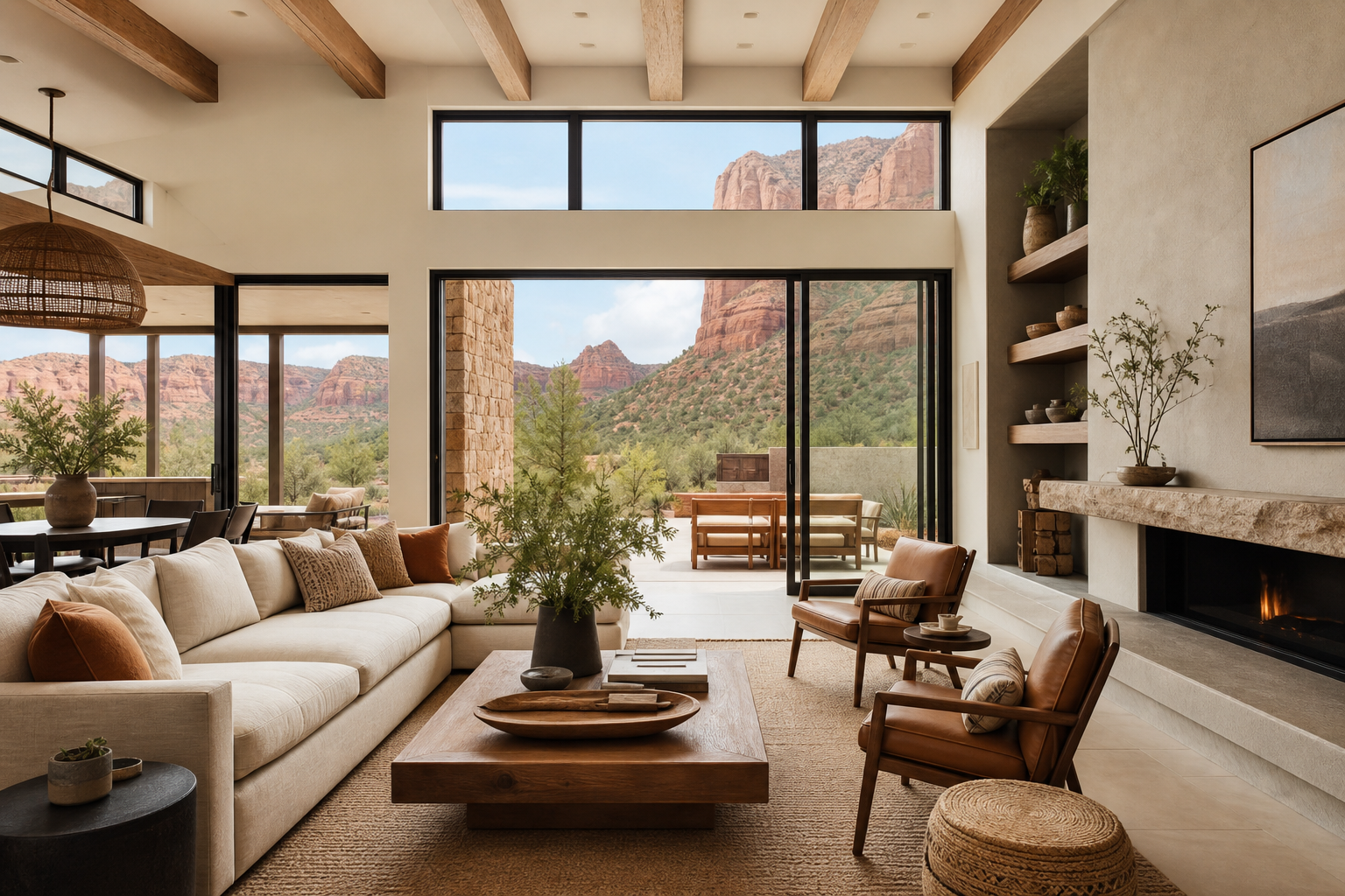 Bright open concept desert home living room